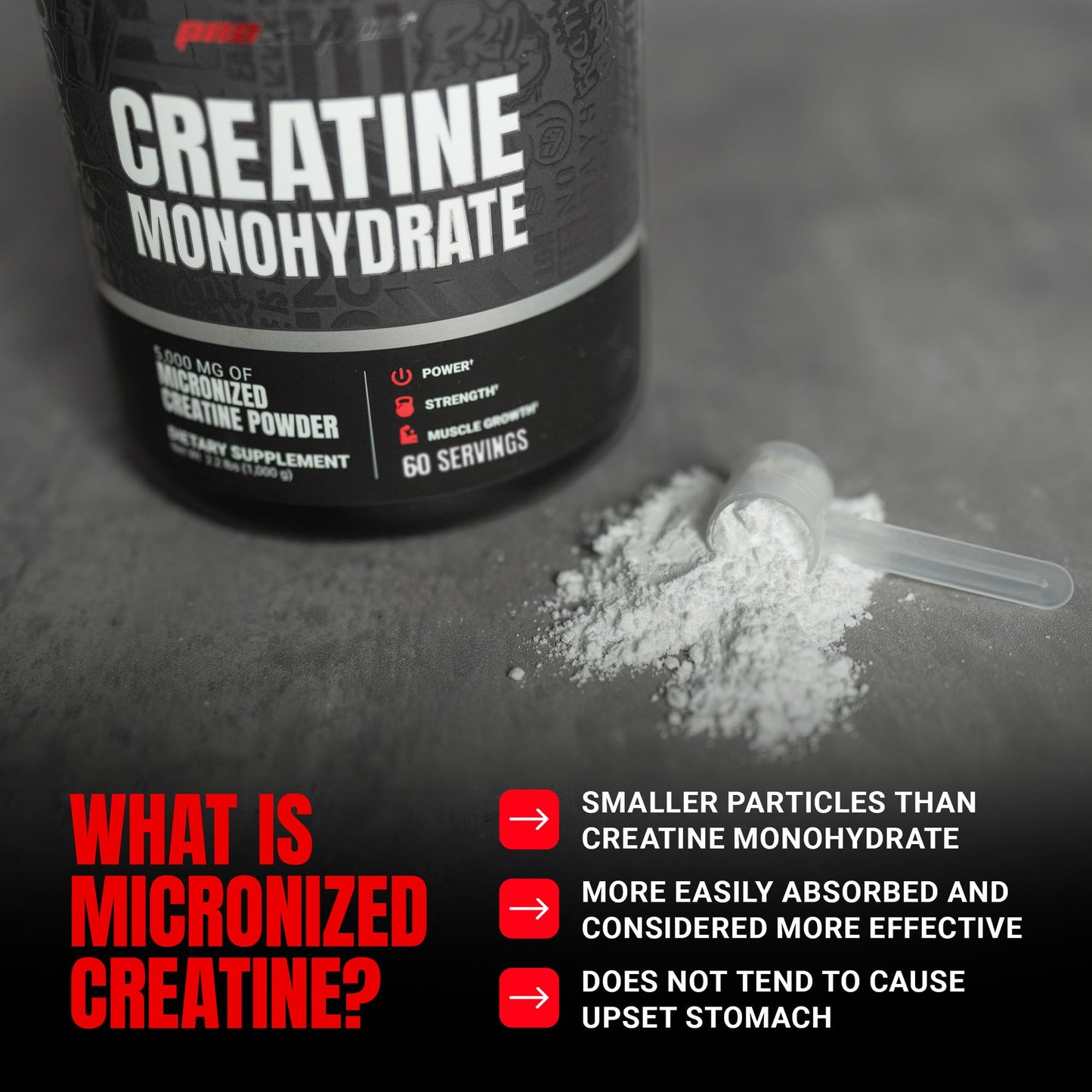 PROSUPPS Creatine Monohydrate Powder for Men & Women, Unflavored - 5,000 mg per Scoop, 60 Servings