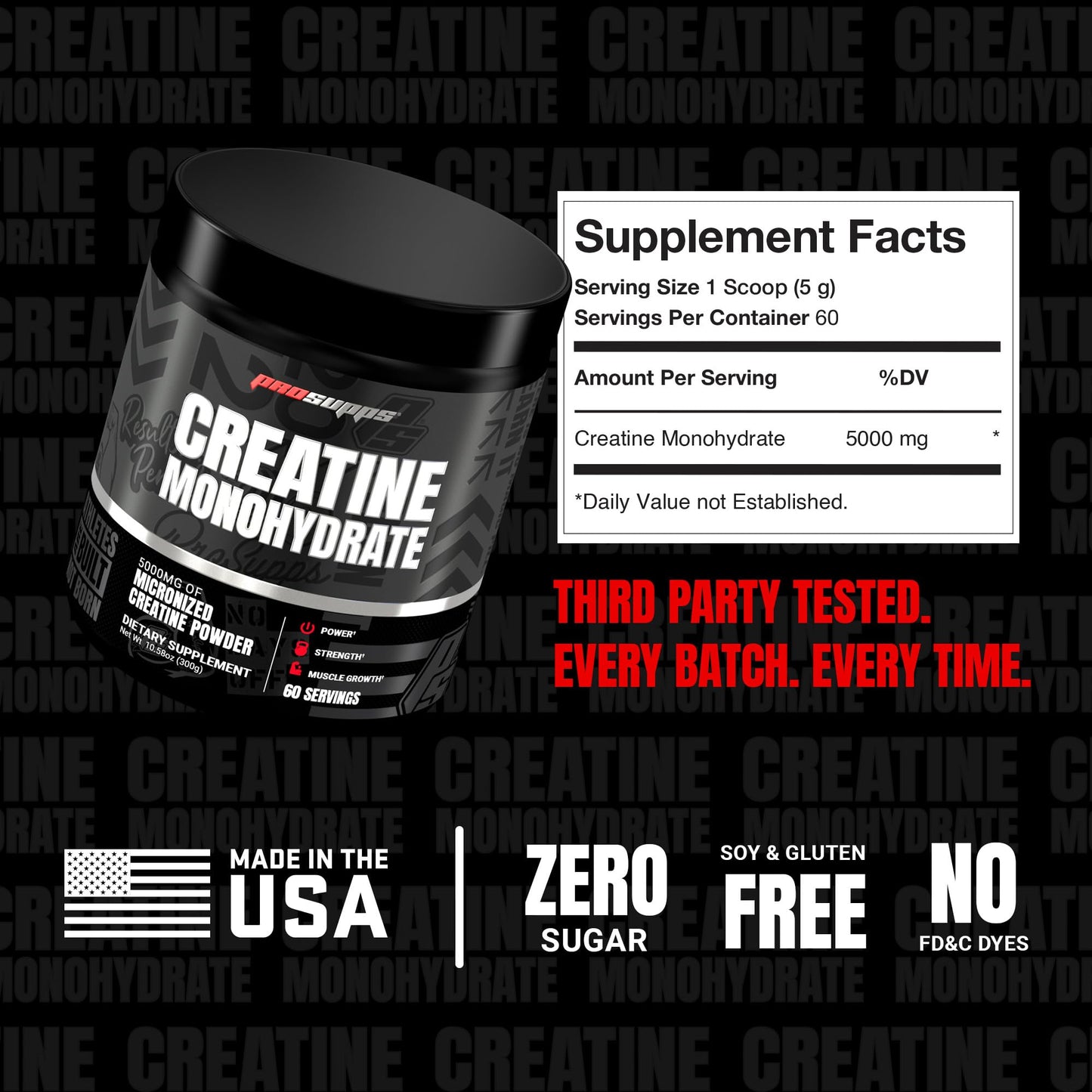 PROSUPPS Creatine Monohydrate Powder for Men & Women, Unflavored - 5,000 mg per Scoop, 60 Servings