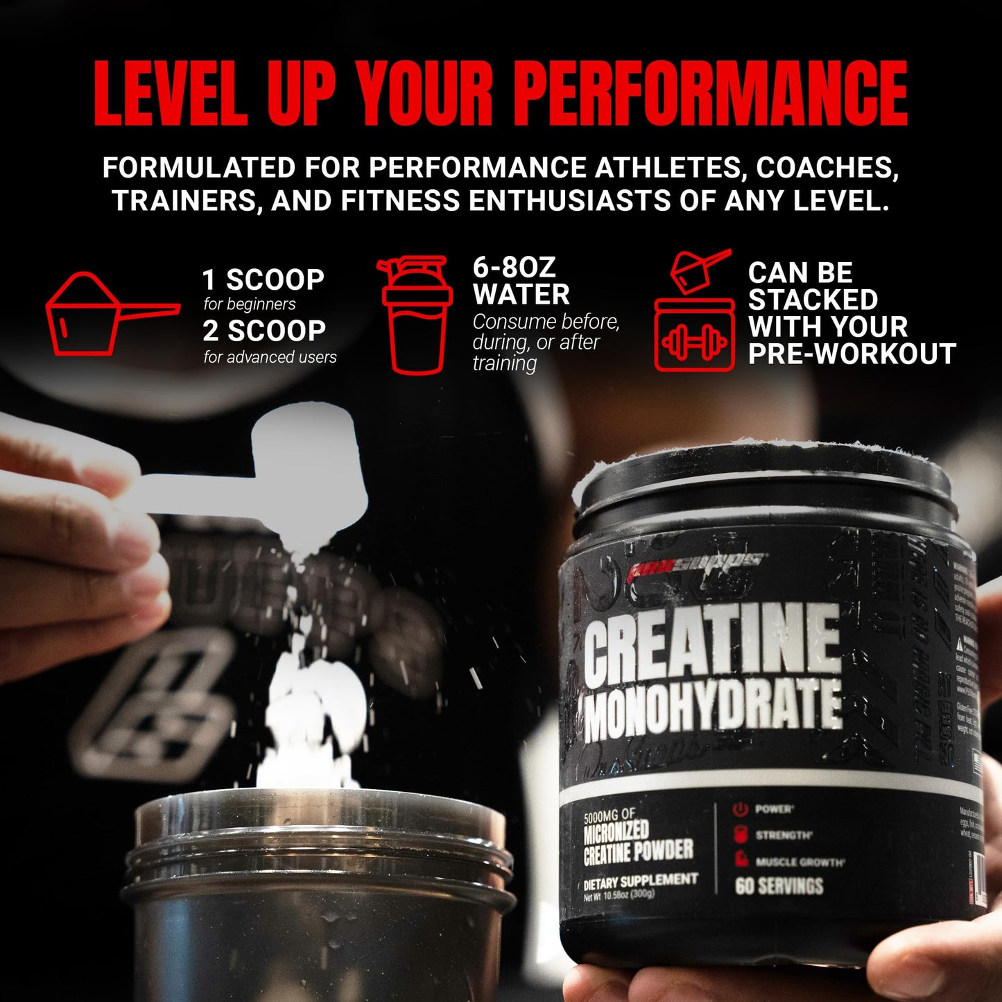 PROSUPPS Creatine Monohydrate Powder for Men & Women, Unflavored - 5,000 mg per Scoop, 60 Servings