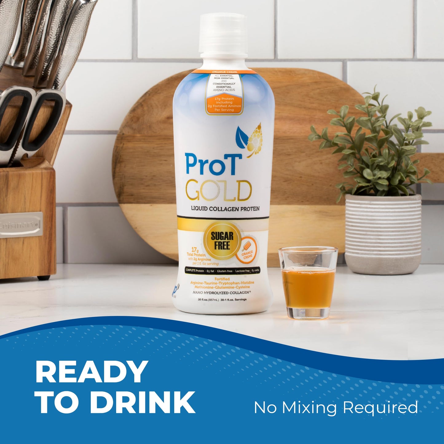 ProT Gold Liquid Collagen Protein Shot - 17g Protein, 2g Arginine, Gluten Free, Sugar Free, Orange Creme, 30 fl oz
