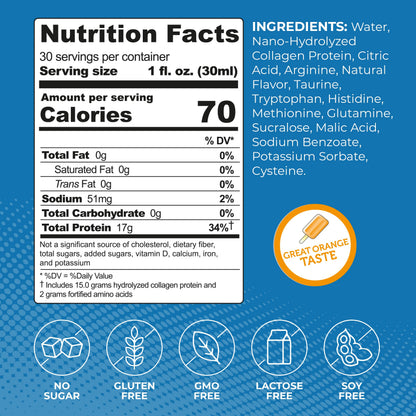 ProT Gold Liquid Collagen Protein Shot - 17g Protein, 2g Arginine, Gluten Free, Sugar Free, Orange Creme, 30 fl oz