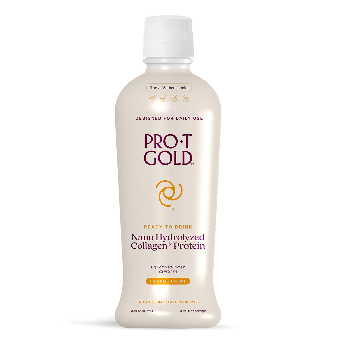 ProT Gold Liquid Collagen Protein Shot - 17g Protein, 2g Arginine, Gluten Free, Sugar Free, Orange Creme, 30 fl oz