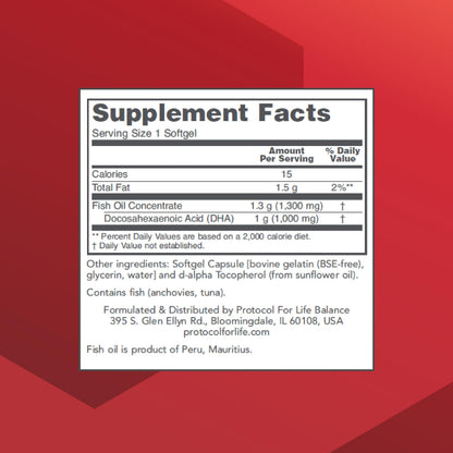 Protocol DHA-1,000 Extra Strength DHA 1,000mg Fish Oil – Brain Health & Support | Easy Digestion | Non-GMO & Halal | 90 Softgels