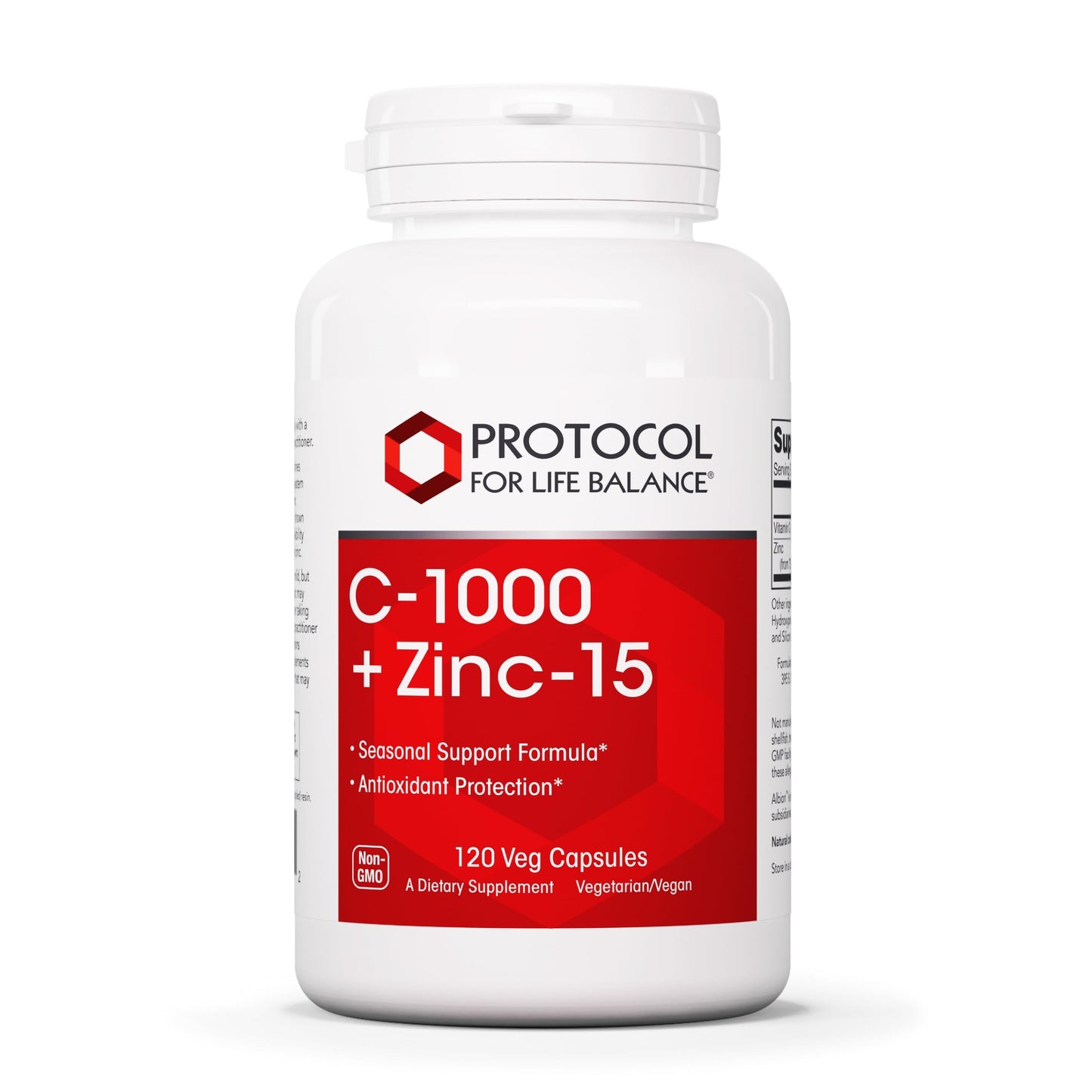 PROTOCOL FOR LIFE BALANCE C-1000 + Zinc-15 - Vitamin C & Zinc Bisglycinate - Immune Support Supplement - Antioxidants Supplement - with Ascorbic Acid - 120 Veg Capsules