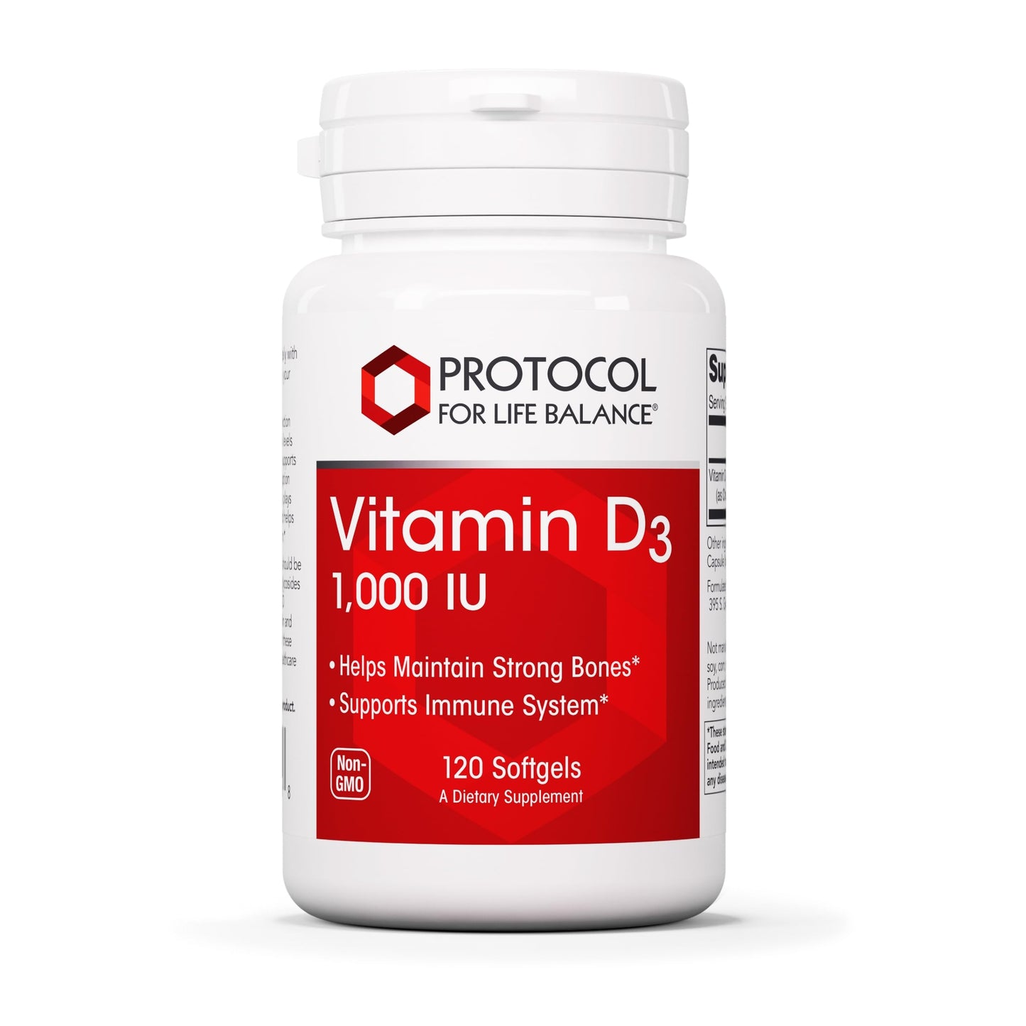 PROTOCOL FOR LIFE BALANCE Vitamin D3 1,000 IU - Immune Support, Strong Bones & Teeth - 120 Softgels