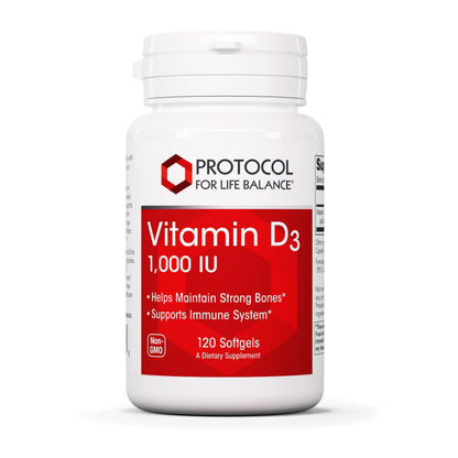 PROTOCOL FOR LIFE BALANCE Vitamin D3 1,000 IU - Immune Support, Strong Bones & Teeth - 120 Softgels