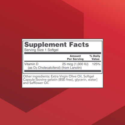 PROTOCOL FOR LIFE BALANCE Vitamin D3 1,000 IU - Immune Support, Strong Bones & Teeth - 120 Softgels