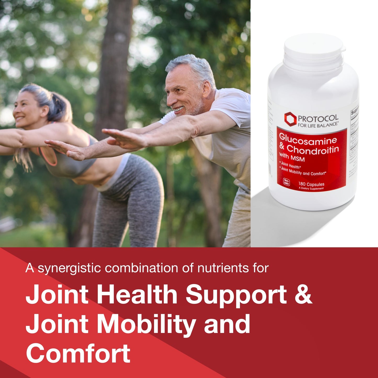Protocol Glucosamine & Chondroitin with MSM - Joint Support (180 Veg Caps) - Non-GMO & Dairy Free