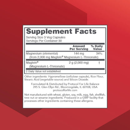Magtein 2000mg Magnesium L-Threonate – Brain Health & Focus | Kosher & Non-GMO | 90 Veg Capsules