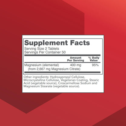 Magnesium Citrate 400mg – Heart Health & Bone Support | Protocol for Life Balance | Vegan, Kosher & Halal | 100 Tabs (Pack of 2)