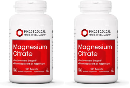 Magnesium Citrate 400mg – Heart Health & Bone Support | Protocol for Life Balance | Vegan, Kosher & Halal | 100 Tabs (Pack of 2)