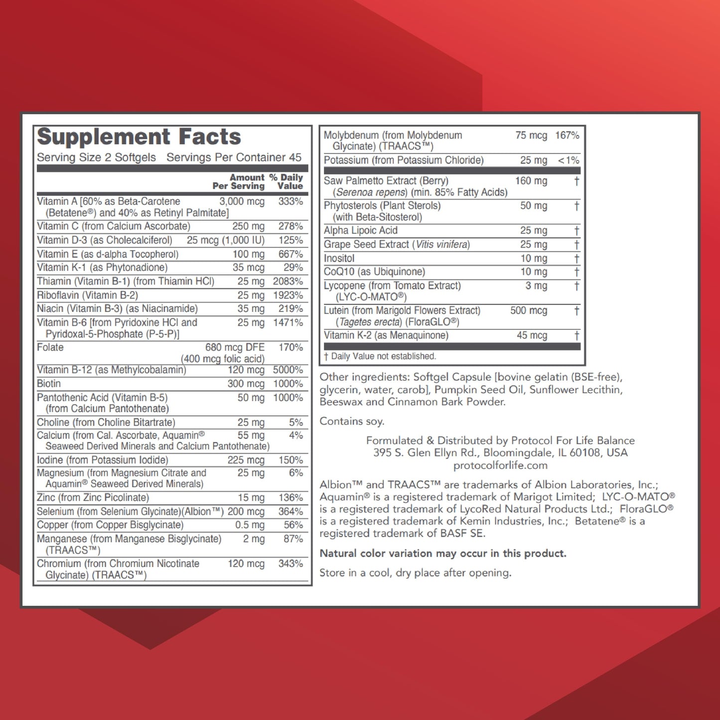 Protocol For Life Balance Ortho Multi Softgels - Men's Prostate Health Multivitamin (90 Softgels)