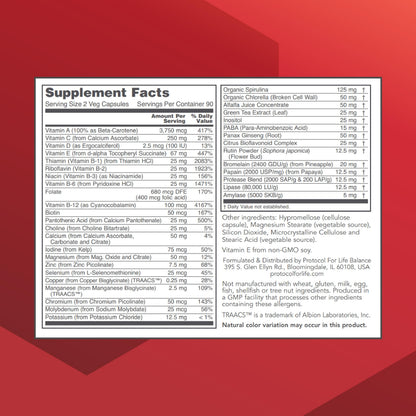 Protocol Ortho Multi Greens – Multivitamin with Green Superfoods, Iron Free (180 Veg Caps)