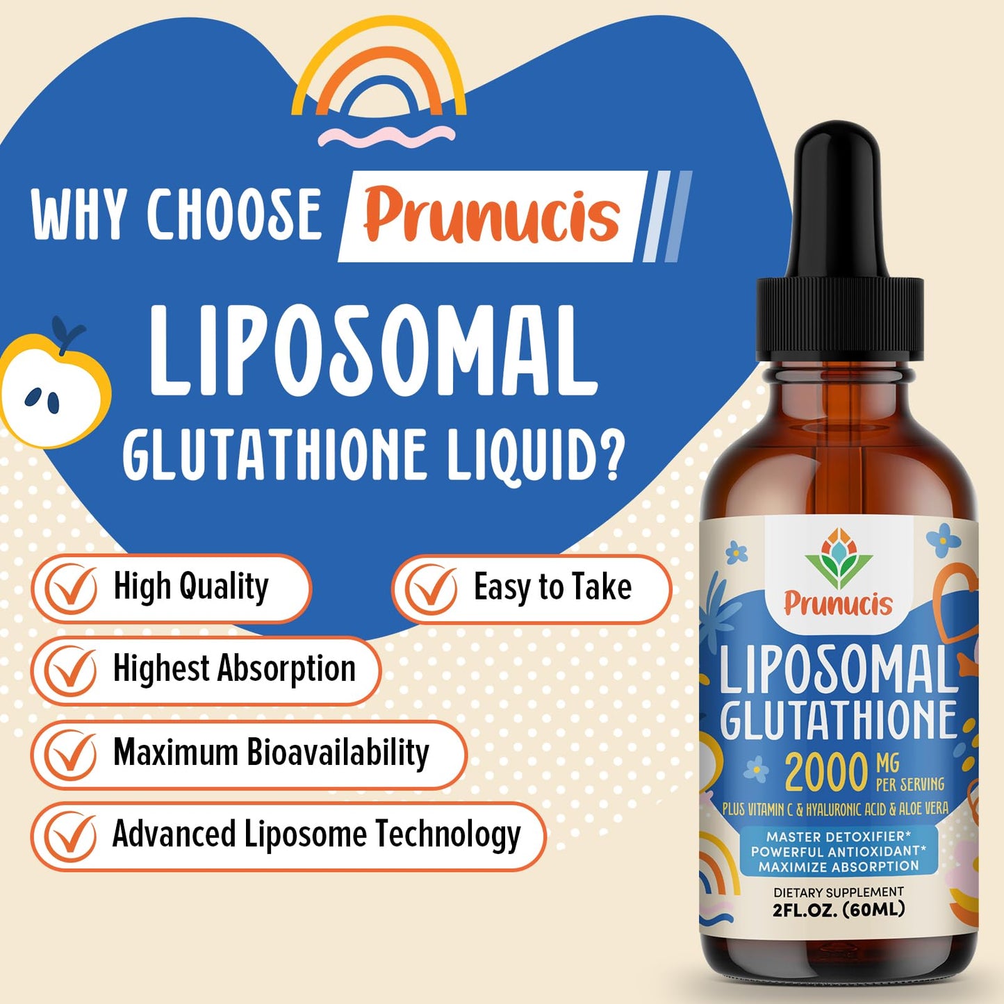 Prunucis 2000MG Liposomal Glutathione Liquid – 98% Absorption | Vegan