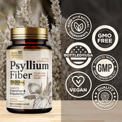 Psyllium Husk Capsules 1500 mg – Plant-Based Fiber (Vegan, Non-GMO) 120 Caps