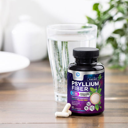 Psyllium Husk Fiber 1500mg – Vegan Prebiotic, Soluble Fiber for Digestive Health | 60 Capsules
