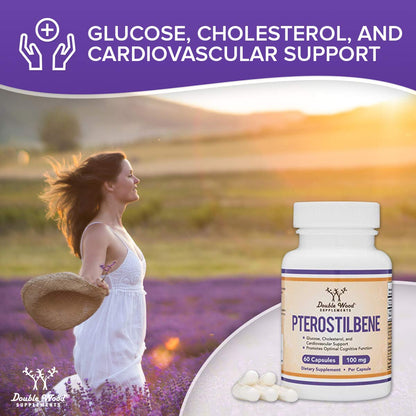 Double Wood Pterostilbene 100mg Capsules – 60 Count Pack of 2 | Third-Party Tested, Non-GMO, Gluten Free