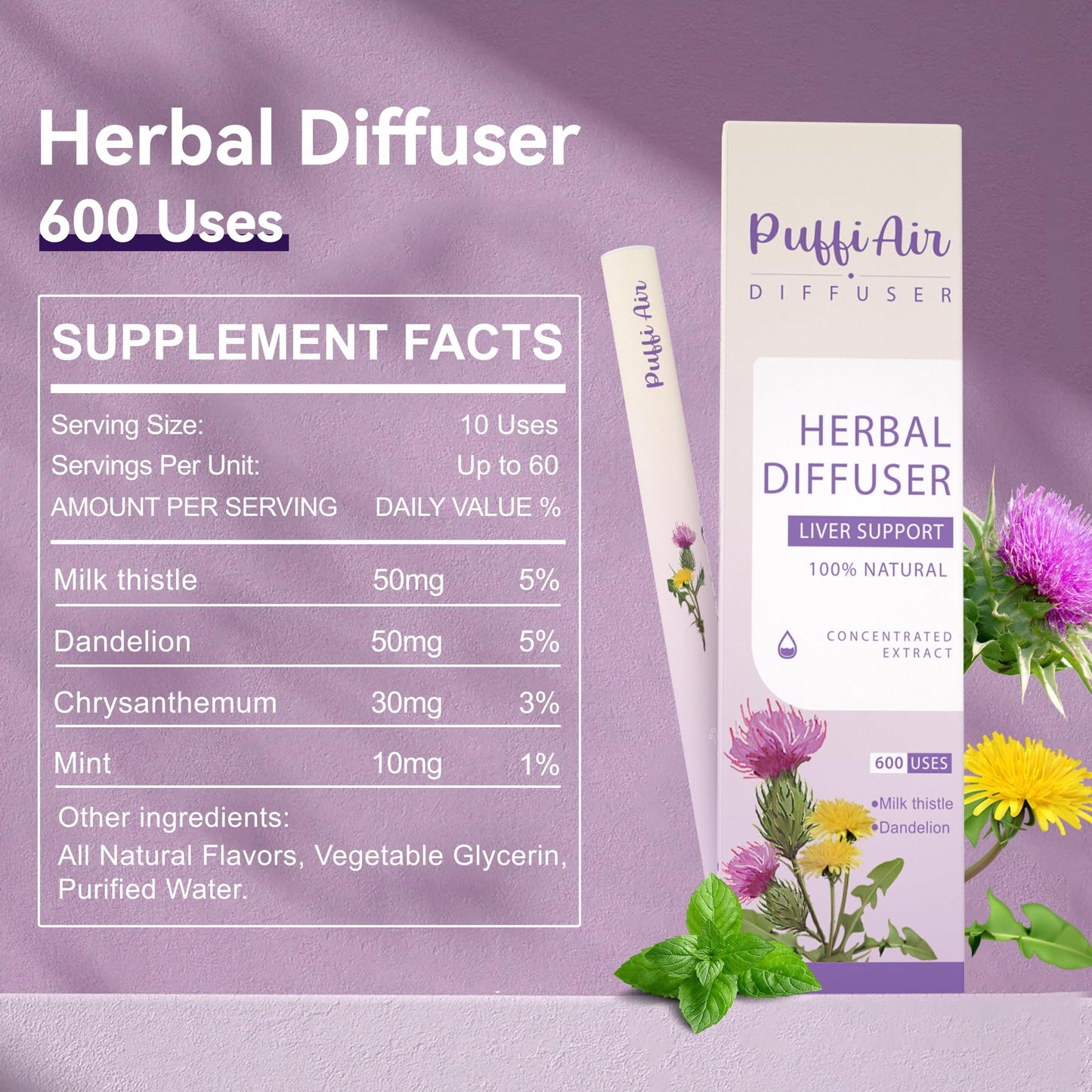 PUFFIAIR Inner Balance Duo Herbal Diffuser Pen Set | Mullein Cleanse Inspired Blend for Daily Reset | Green Purple | 2 Count