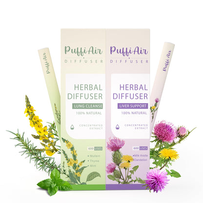 PUFFIAIR Inner Balance Duo Herbal Diffuser Pen Set | Mullein Cleanse Inspired Blend for Daily Reset | Green Purple | 2 Count