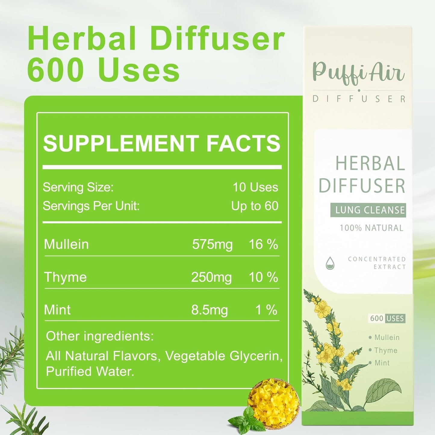 PUFFIAIR Inner Balance Duo Herbal Diffuser Pen Set | Mullein Cleanse Inspired Blend for Daily Reset | Green Purple | 2 Count