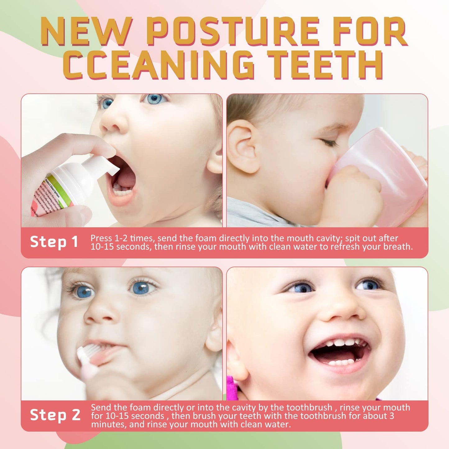 Foam Toothpaste Kids 2 Pack – Low Fluoride Toddler Toothpaste for U-Shaped Toothbrushes, Strawberry Flavor
