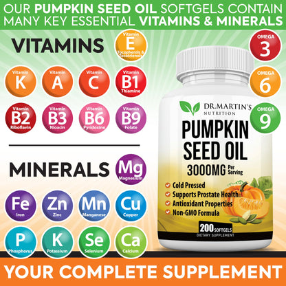 3000mg Cold-Pressed Pumpkin Seed Oil – DHT Blocker for Hair Growth | 200 Softgels