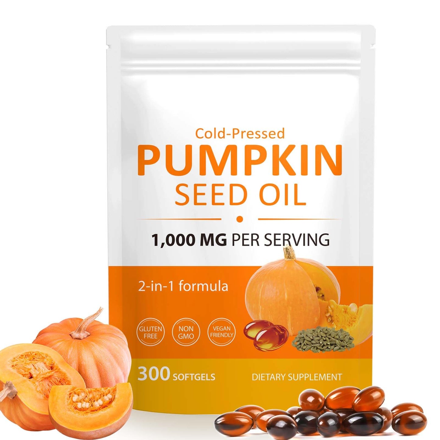 Pumpkin Seed Oil Capsules 1000mg – Cold-Pressed, Hair Growth | 300 Softgels