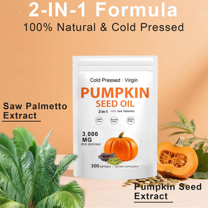 Pumpkin Seed Oil Capsules with Saw Palmetto – Cold-Pressed for Bladder & Prostate Health | Non-GMO, Gluten Free, 300 Softgels