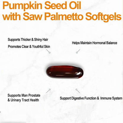 Pumpkin Seed Oil Capsules with Saw Palmetto – Cold-Pressed for Bladder & Prostate Health | Non-GMO, Gluten Free, 300 Softgels