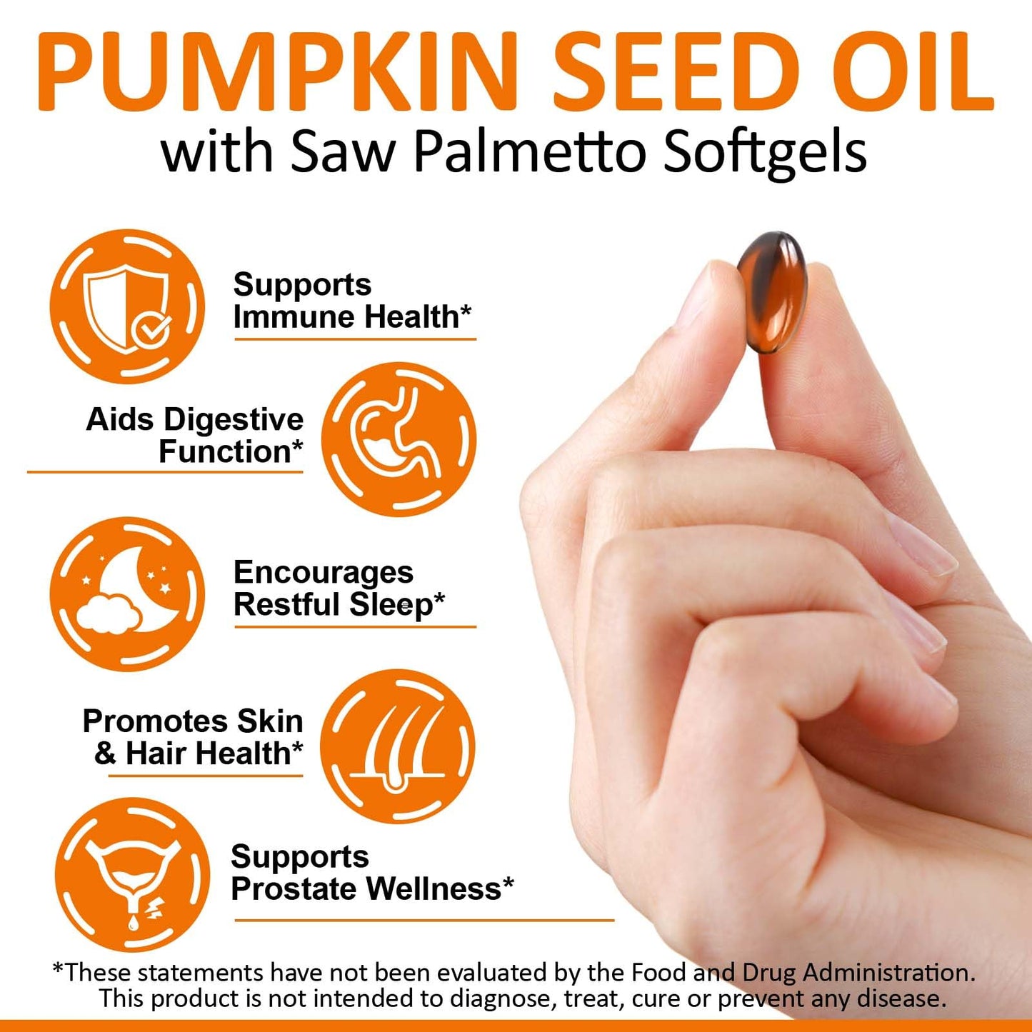 Pumpkin Seed Oil Capsules with Saw Palmetto — Cold-Pressed for Hair Growth, Prostate & Urinary Health | Non-GMO, 300 Softgels