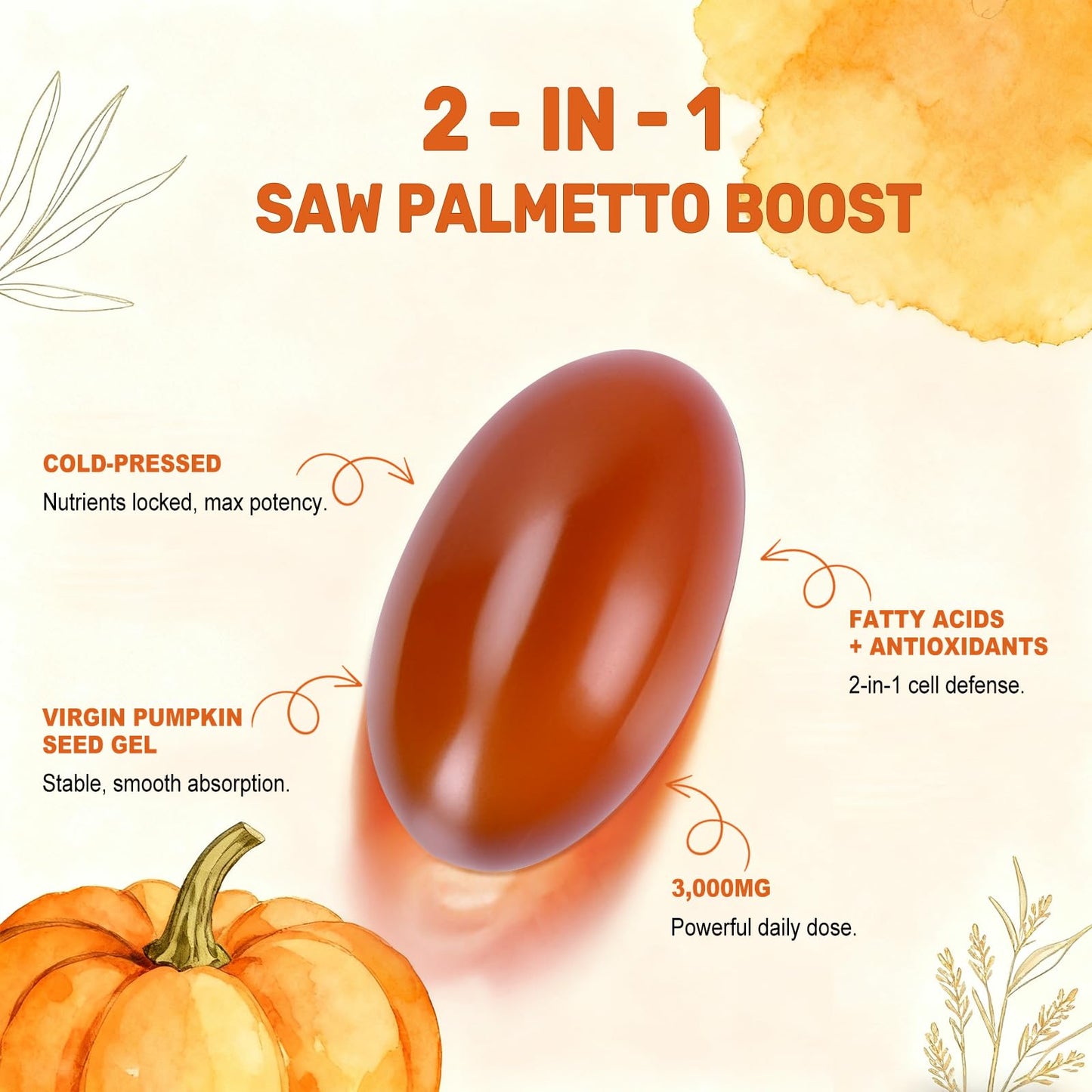 BEWORD Pumpkin Seed Oil with Saw Palmetto – 3000mg per Serving, 600 Softgels