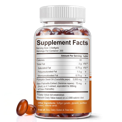 BEWORD Pumpkin Seed Oil with Saw Palmetto – 3000mg per Serving, 600 Softgels