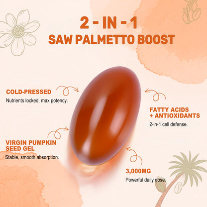Pumpkin Seed Oil with Saw Palmetto Softgels - 3000mg per Serving | 300/600 Softgels | Cold-Pressed & Non-GMO