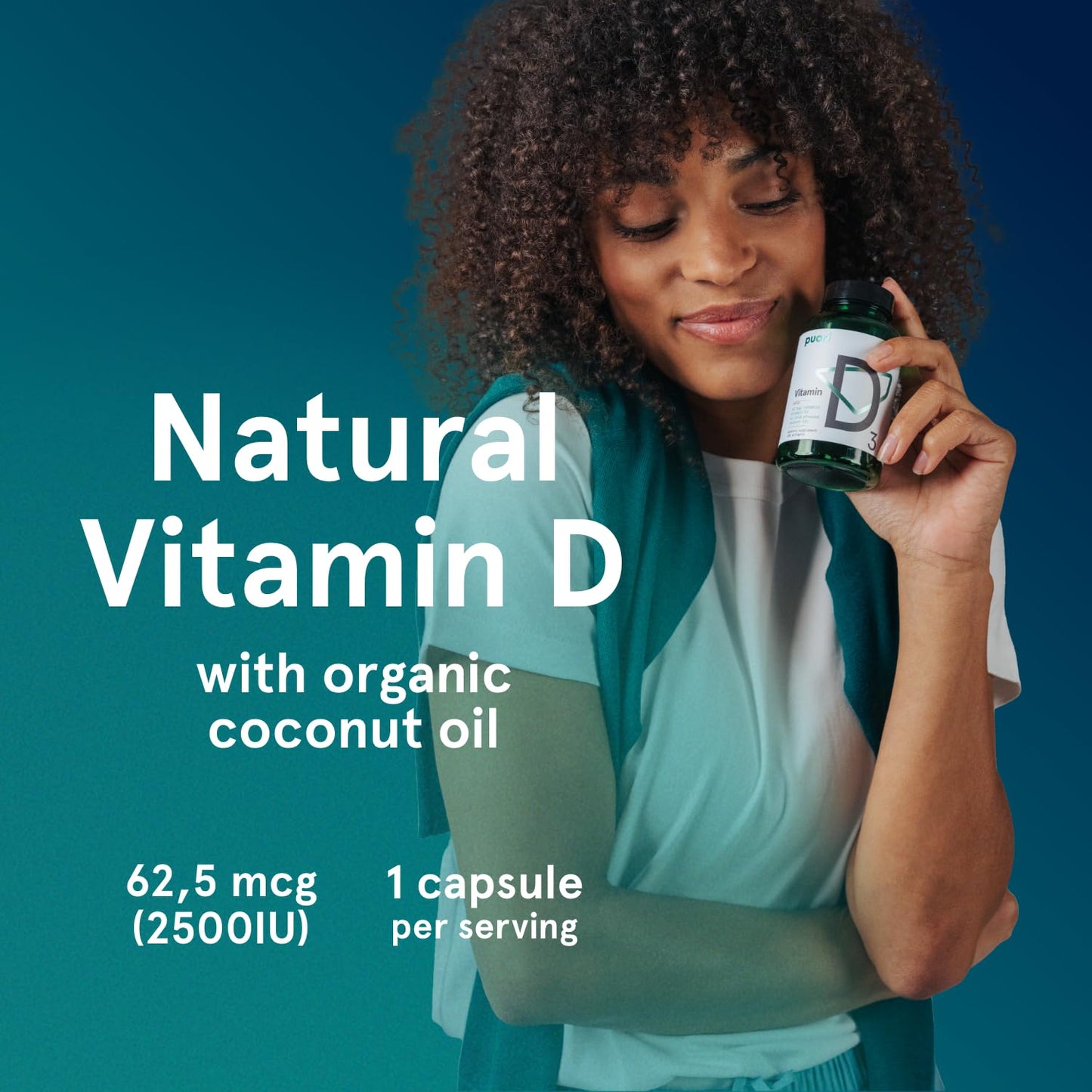 Puori Vitamin D3 Softgels 2500 IU (62.5 mcg) – 240 Count, Non-GMO & Gluten-Free