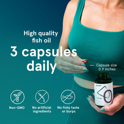 Puori Omega-3 Fish Oil – Ultra Pure & Burpless Wild-Caught | 2000mg Omega-3 (1250 EPA / 500 DHA) | 120 Softgels | IFOS