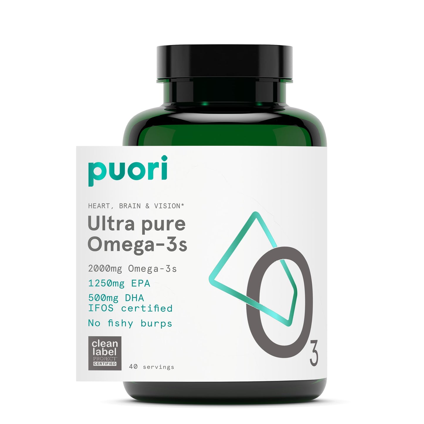Puori Omega-3 Fish Oil – Ultra Pure & Burpless Wild-Caught | 2000mg Omega-3 (1250 EPA / 500 DHA) | 120 Softgels | IFOS