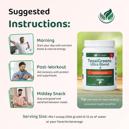 Pur Tesai TesaiGreens Ultra Blend Superfood Powder – Plant-Based Nutrition, 16g Protein, 7B Probiotics