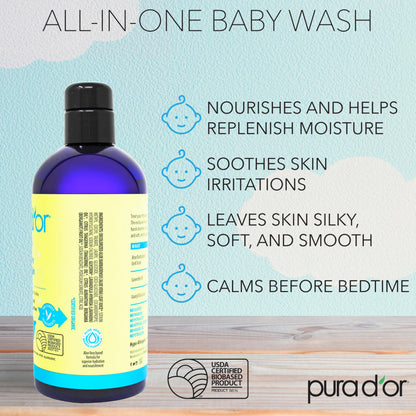 PURA D'OR All-in-One Baby Wash - Tear-Less, Hypoallergenic 2-in-1 Bath & Shampoo