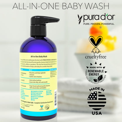 PURA D'OR All-in-One Baby Wash - Tear-Less, Hypoallergenic 2-in-1 Bath & Shampoo