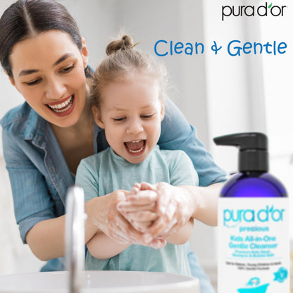 PURA D'OR 16 Oz Kids Wash - All-in-One Gentle Cleanser | Tear-Free, Hypoallergenic, Sulfate-Free