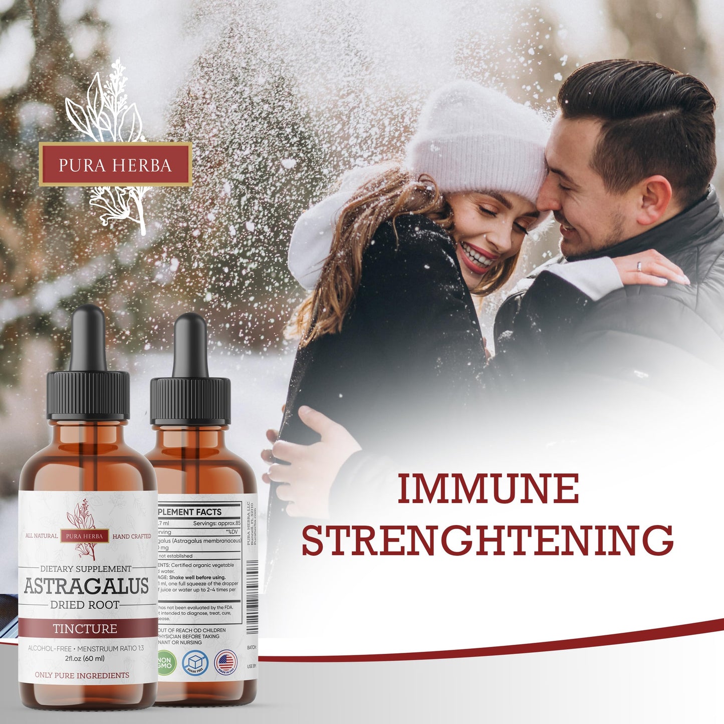 Pura Herba Organic Astragalus Tincture - Premium Immune Support | Alcohol-Free, Sugar-Free, Vegan | Made in USA | 2 Fl Oz