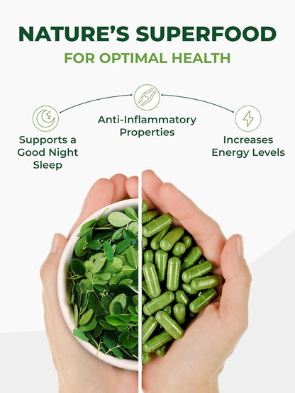 PURA VIDA MORINGA Capsules — Single Origin Organic Moringa Powder, 120 Count (500 mg) — Pack of 2