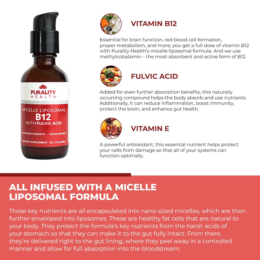 Purality Health Micelle Liposomal Vitamin B12 2500 mcg | Vegan, Methylcobalamin