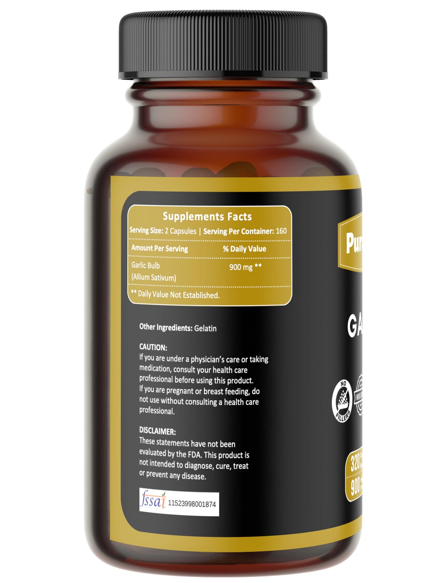 Puranicals Garlic Premium 320 Capsules – Non-GMO, Gluten Free | 900 mg/serving