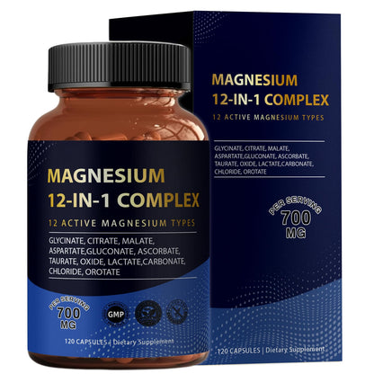 Puravita Magnesium Complex 700mg 12-in-1 | Easy Absorption | Vegan & Non-GMO | 120 Capsules