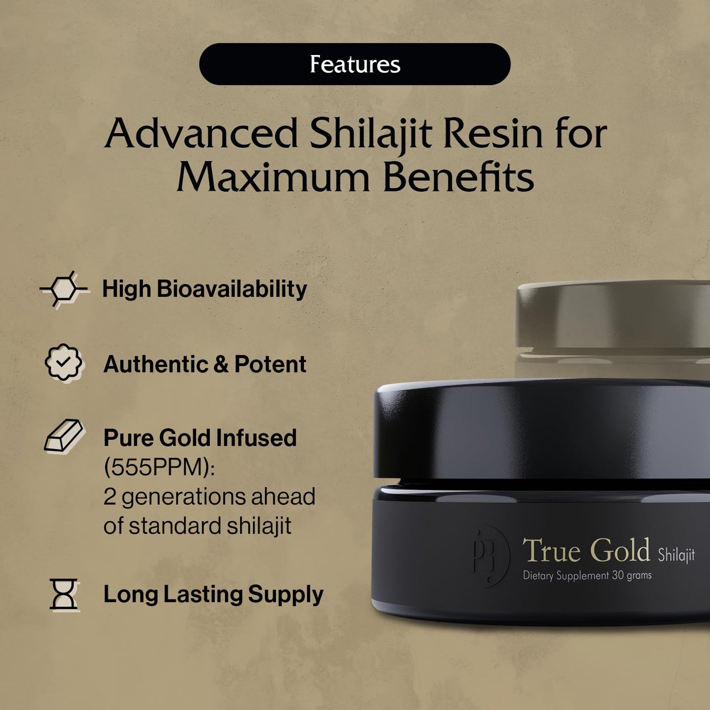 Pürblack Live Resin Pure Gold Shilajit – Organic, 80+ Minerals, USA Made | 30 Servings