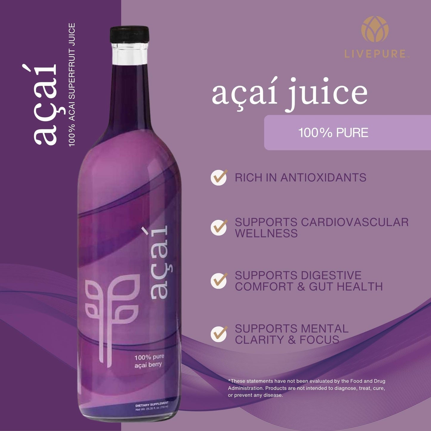 Pure 100% Acai Juice (750 ml) – Sugar-Free, Gluten-Free, Kosher