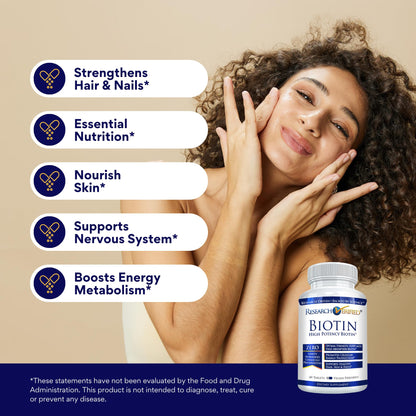 Research Verified Biotin 10,000mcg – Vegan Hair, Skin & Nails