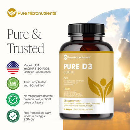 Pure D3 5000 IU Vitamin D3 - 90 Mini Softgels | Immune & Bone Health