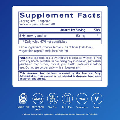 Pure Encapsulations 5-HTP 50 mg | 5-Hydroxytryptophan Supplement for Sleep, Mood & Appetite | 60 Capsules